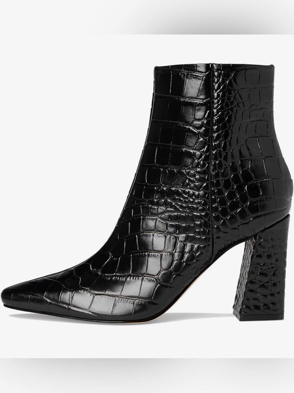 Marc Fisher LTD Yanara Black Croc-Embossed Pointed Toe Block Heel Bootie